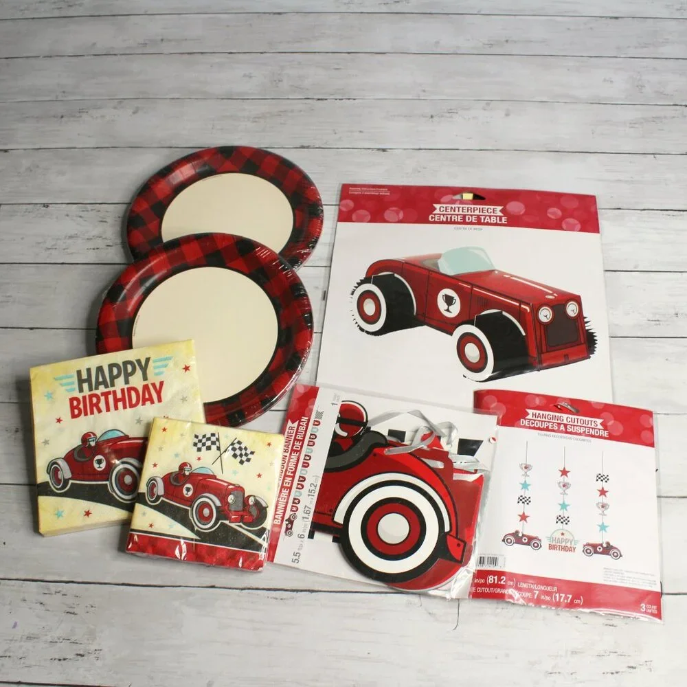 Vintage Derby Race Cars Happy Birthday Banner Paper Plates Party Decor